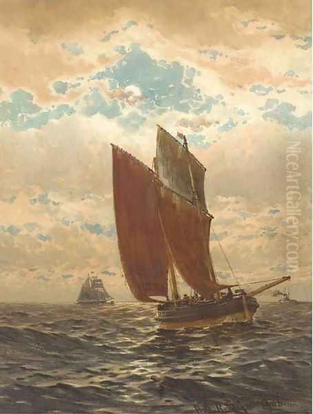 A fishing lugger at dusk Oil Painting by William Thomas Nicholas Boyce