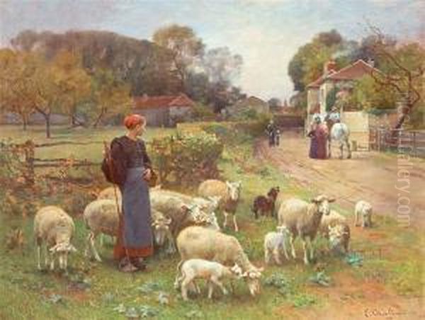 Tending The Flock Oil Painting by Luigi Chialiva