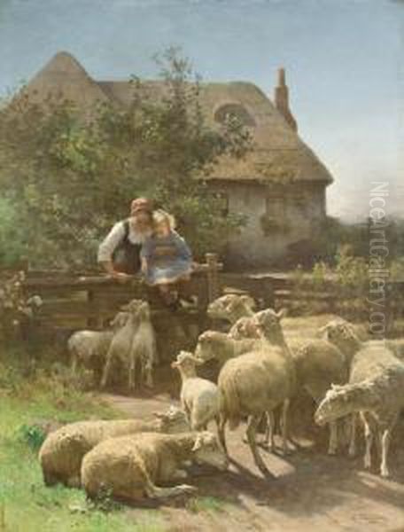 Feeding The Sheep Oil Painting by Luigi Chialiva