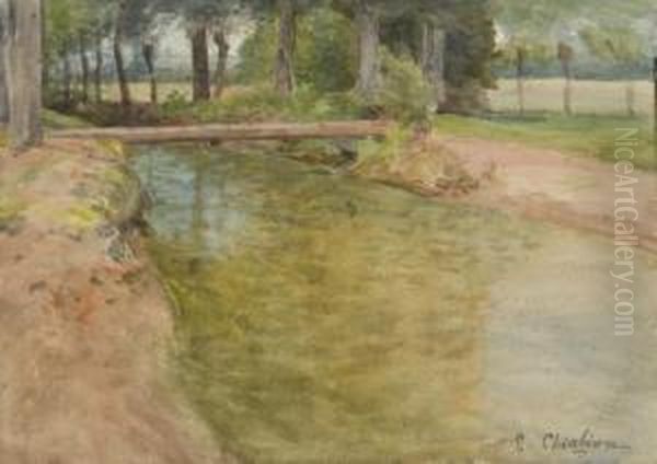 Berges D'une Riviere Bordee D'arbres Oil Painting by Luigi Chialiva