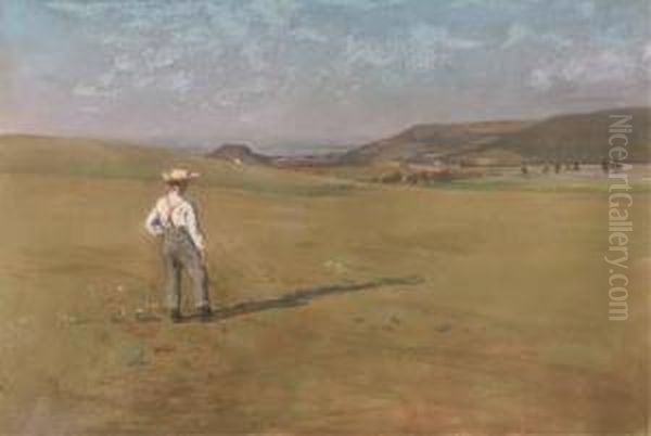 A Farmer Surveying His Pasture Oil Painting by Luigi Chialiva