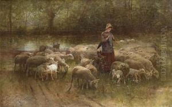 Young Shepherdess Oil Painting by Luigi Chialiva