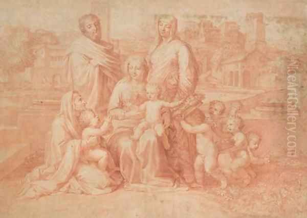 La Sainte Famille a dix figures, d'apres Nicolas Poussin Oil Painting by Claudine Bouzonnet-Stella