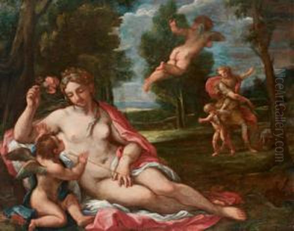 Ito Venere E Amore In Un Paesaggio Oil Painting by Bartolomeo Giuseppe Chiari