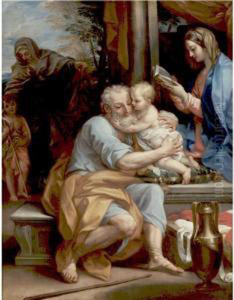 Saint Joseph Embracing The 
Infant Christ, The Virgin, The Infant Saint John And Saint Elizabeth 
Beyond Oil Painting by Bartolomeo Giuseppe Chiari