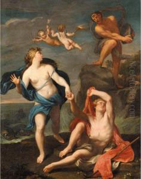 Galatea And Acis Surprised By Polyphemus Oil Painting by Bartolomeo Giuseppe Chiari