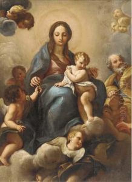 The Holy Family In Glory With Putti Oil Painting by Bartolomeo Giuseppe Chiari