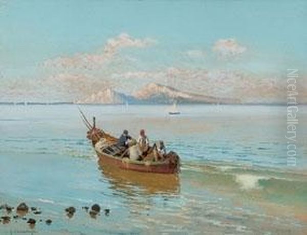 Pescatori Al Largo Di Capri Oil Painting by Giuseppe Chiarolanza