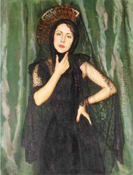 Retrato De Una Mujer (portrait Of A Lady) Oil Painting by Eduardo Chicharro Y Aguera