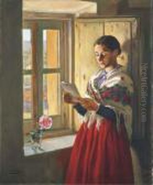 Mujer En La Ventana Oil Painting by Eduardo Chicharro Y Aguera