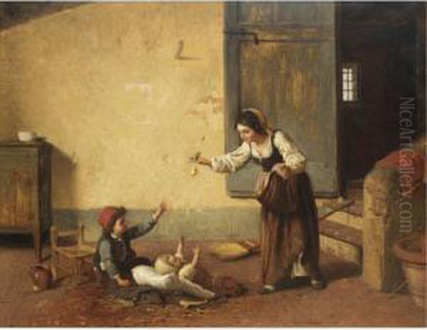 Un Piccolo Dono Oil Painting by Gaetano Chierici