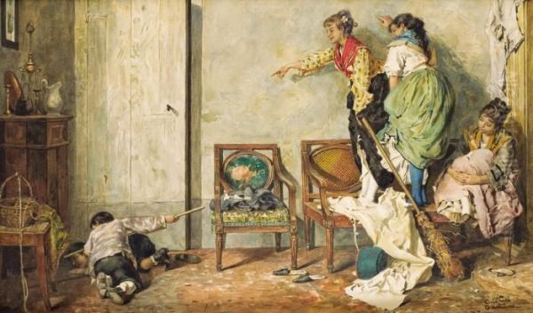 Catching The Rat Oil Painting by Gaetano Chierici