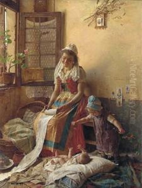 A Mother's Love Oil Painting by Gaetano Chierici