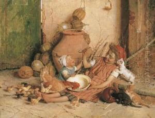 Feeding Time Oil Painting by Gaetano Chierici