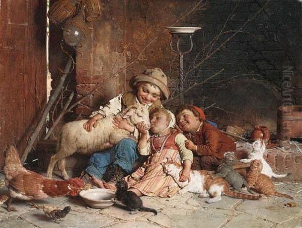 Farmyard Rascals Oil Painting by Gaetano Chierici