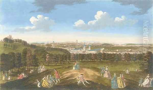 A View of London and Westminster from one Tree Hill Oil Painting by Peter Tillemans And John Bowles