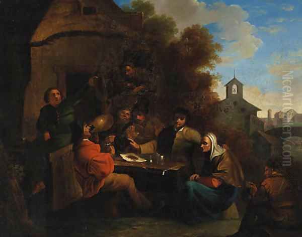 Peasants seated at a Table before an Inn Oil Painting by Richard Brackenburgh