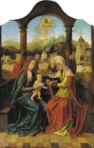 The Holy Family with Saints Anna and Joachim Oil Painting by The Master Of The Holy Blood