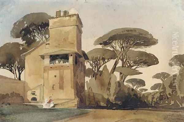 A Tuscan villa surrounded by trees Oil Painting by Thomas Shotter Boys