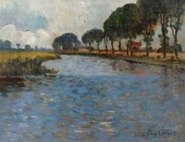 Paysage A La Piece D'eau Arboree Oil Painting by Eugene Chigot