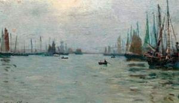 Barques Et Bateaux Au Couchant Oil Painting by Eugene Chigot