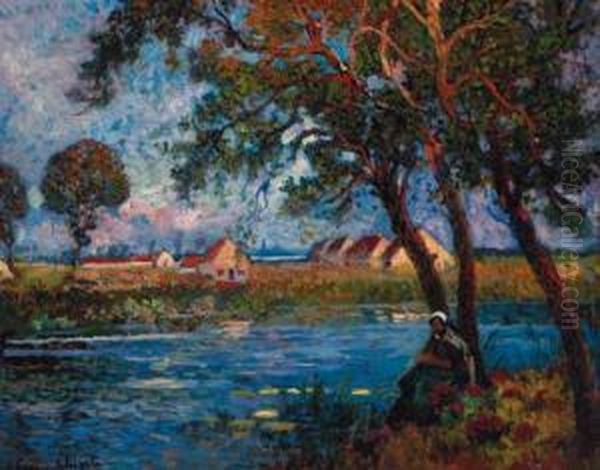 Au Bord De L'eau Oil Painting by Eugene Chigot