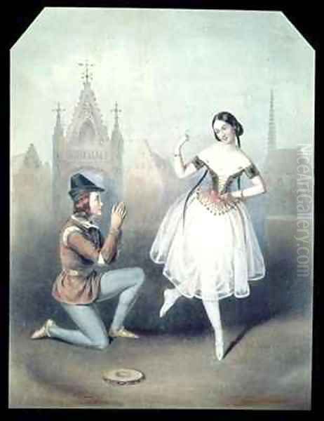 'La Esmeralda' Carlotta Grisi (1819-99) and Jules Perrot (1810-92) Oil Painting by Augustus Jules Bouvier