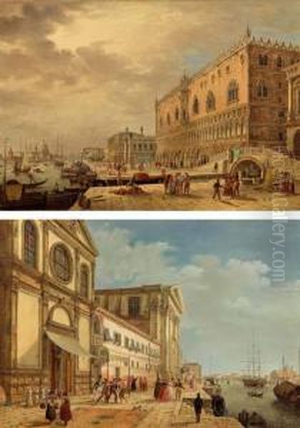 Veduta Delle Zattere A Venezia Verso I Gesuati Oil Painting by Vincenzo Chilone