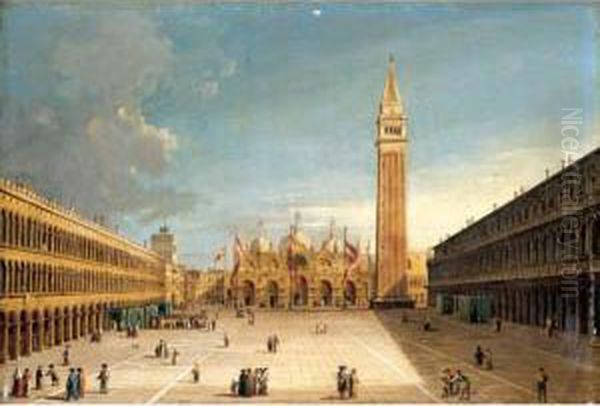 Venice, A View Of The Piazza Di San Marco Oil Painting by Vincenzo Chilone