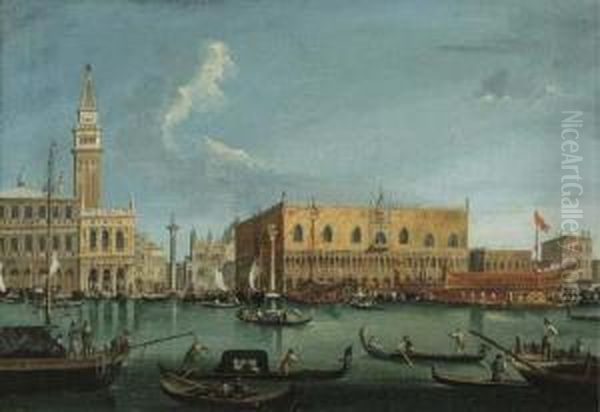 Venezia, Il Bucintoro Sul Canal Grande Presso Palazzo Ducale Oil Painting by Vincenzo Chilone