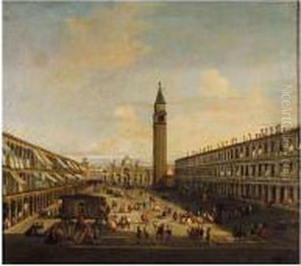 Venice, A View Of The Piazza Di San Marco Oil Painting by Vincenzo Chilone