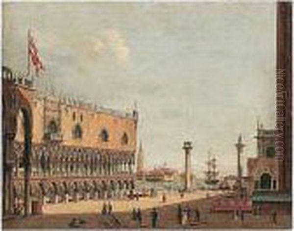 Venice, A View Of The Piazzetta 
From The North, The Church Of San Giorgio Maggiore Beyond Oil Painting by Vincenzo Chilone