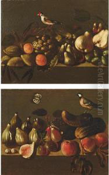 Natura Morta Di Pere, Carciofi E Pesche Con Cardellino Oil Painting by (Jacopo Chimenti) Empoli