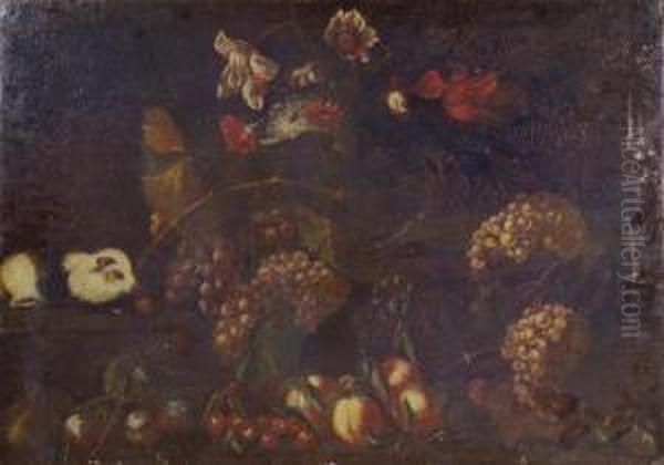 Detto L'empoli , Cerchia Di. Natura Morta Con Frutta, Fiori E Roditore Oil Painting by (Jacopo Chimenti) Empoli