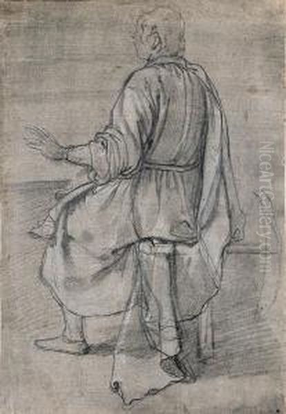 A Seated Young Man Seen From Behind, And A Subsidiary Study Of Partof His Cloak Oil Painting by (Jacopo Chimenti) Empoli