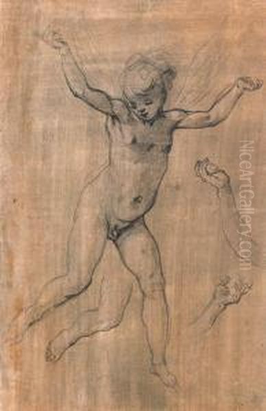 Empoli
An Angel In Flight, Arms Outstretched, With Subsidiary Studies Ofthe Arms And Right Leg
Black And White Chalk On Brown Prepared Paper Oil Painting by (Jacopo Chimenti) Empoli