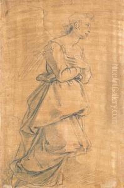 The Archangel Gabriel Kneeling To The Right: Study For Anannunciation Oil Painting by (Jacopo Chimenti) Empoli