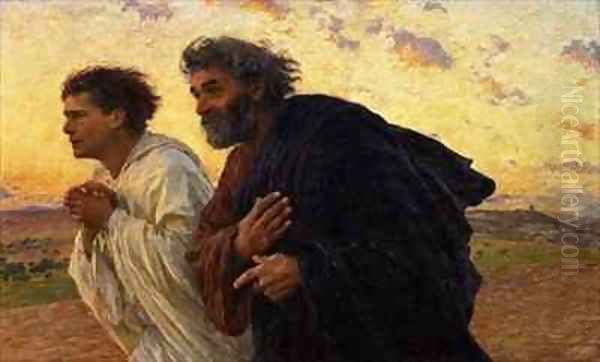 The Disciples Peter and John Running to the Sepulchre on the Morning of the Resurrection Oil Painting by Eugene Burnand