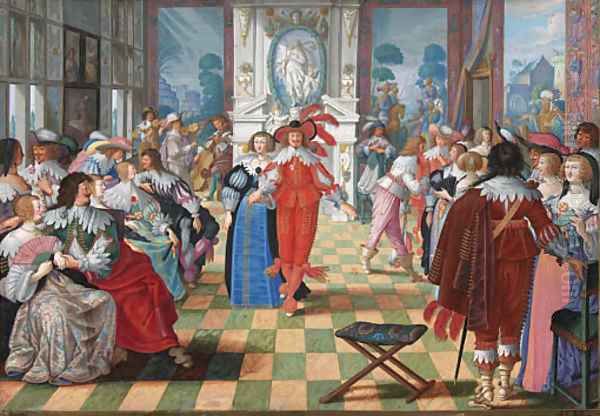 Ladies and cavaliers in a ballroom, after Abraham Bosse Oil Painting by Friedrich The Elder Brentel