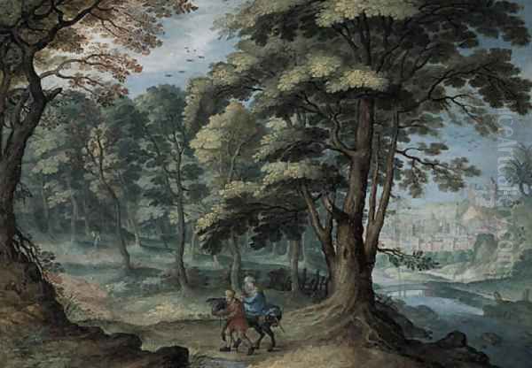 A river Landsape with the Flight into Egypt Oil Painting by Friedrich The Elder Brentel