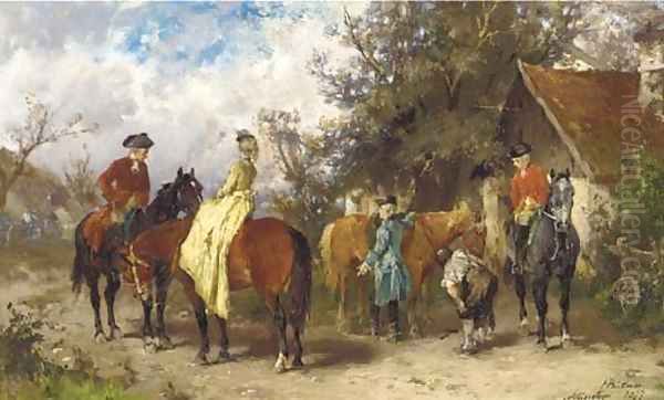 Preparing for the ride Oil Painting by Georg Heinrich Butttner