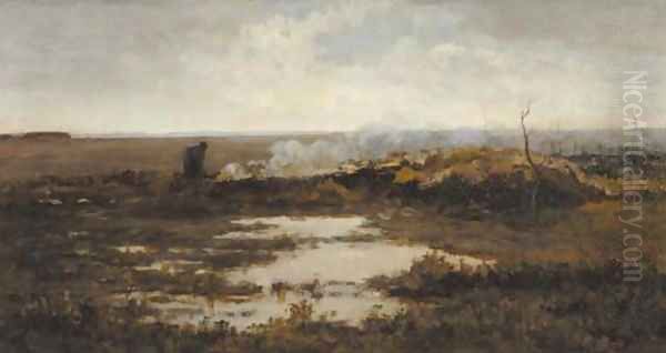 Achter op de heide Oil Painting by Gerrit Willem Van Blaaderen