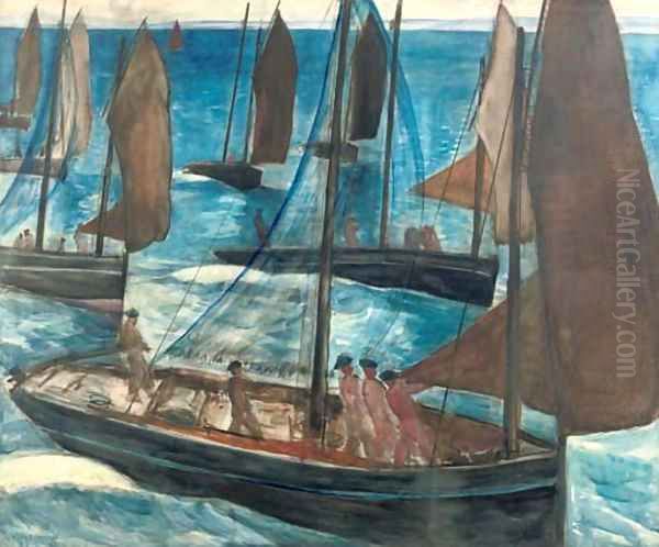 Sailing boats, Douarnenez Oil Painting by Gerrit Willem Van Blaaderen