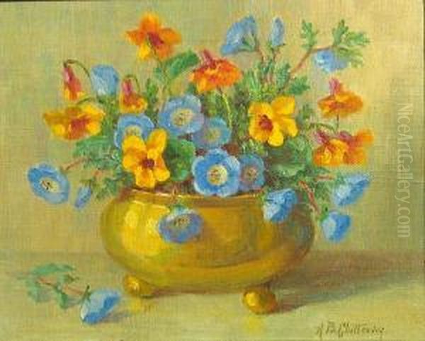 Flowers In A Brass Bowl Oil Painting by Alice Brown Chittenden