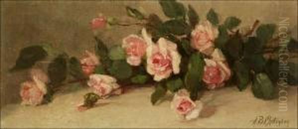 Still Life Of Pink Roses Oil Painting by Alice Brown Chittenden