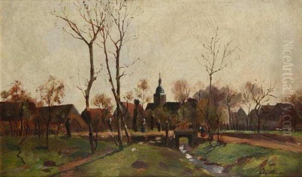 A View Of A Village With A Brook Oil Painting by Antonin Chittussi