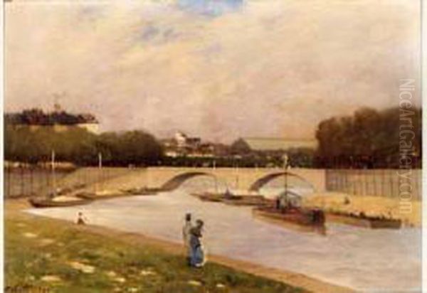 La Seine Au Pont De L'alma Oil Painting by Antonin Chittussi