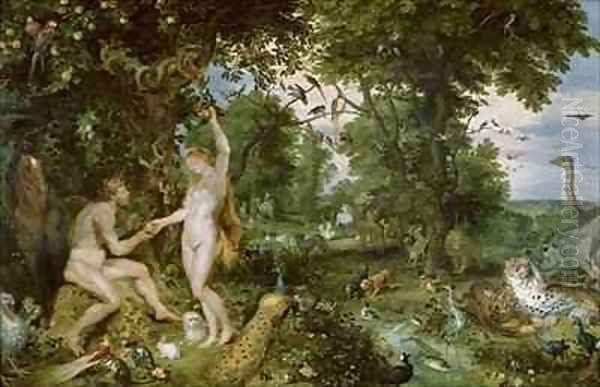 The Garden of Eden with the Fall of Man Oil Painting by Jan & Rubens, P.P. Brueghel