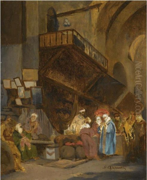 Souk In Constantinople Oil Painting by Stanislaus von Chlebowski