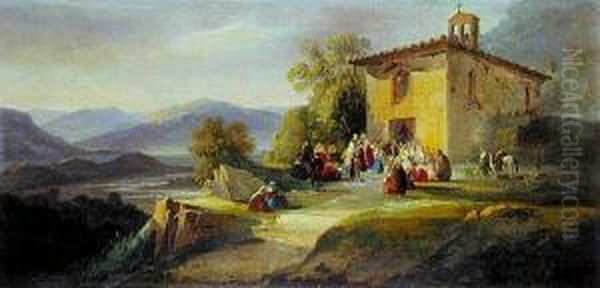 Przed Kosciolkiem Oil Painting by Stanislaus von Chlebowski